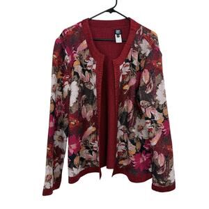 Gumps San Francisco Jacket Womens XL Red Floral Art Wear Crinkle Open Textured